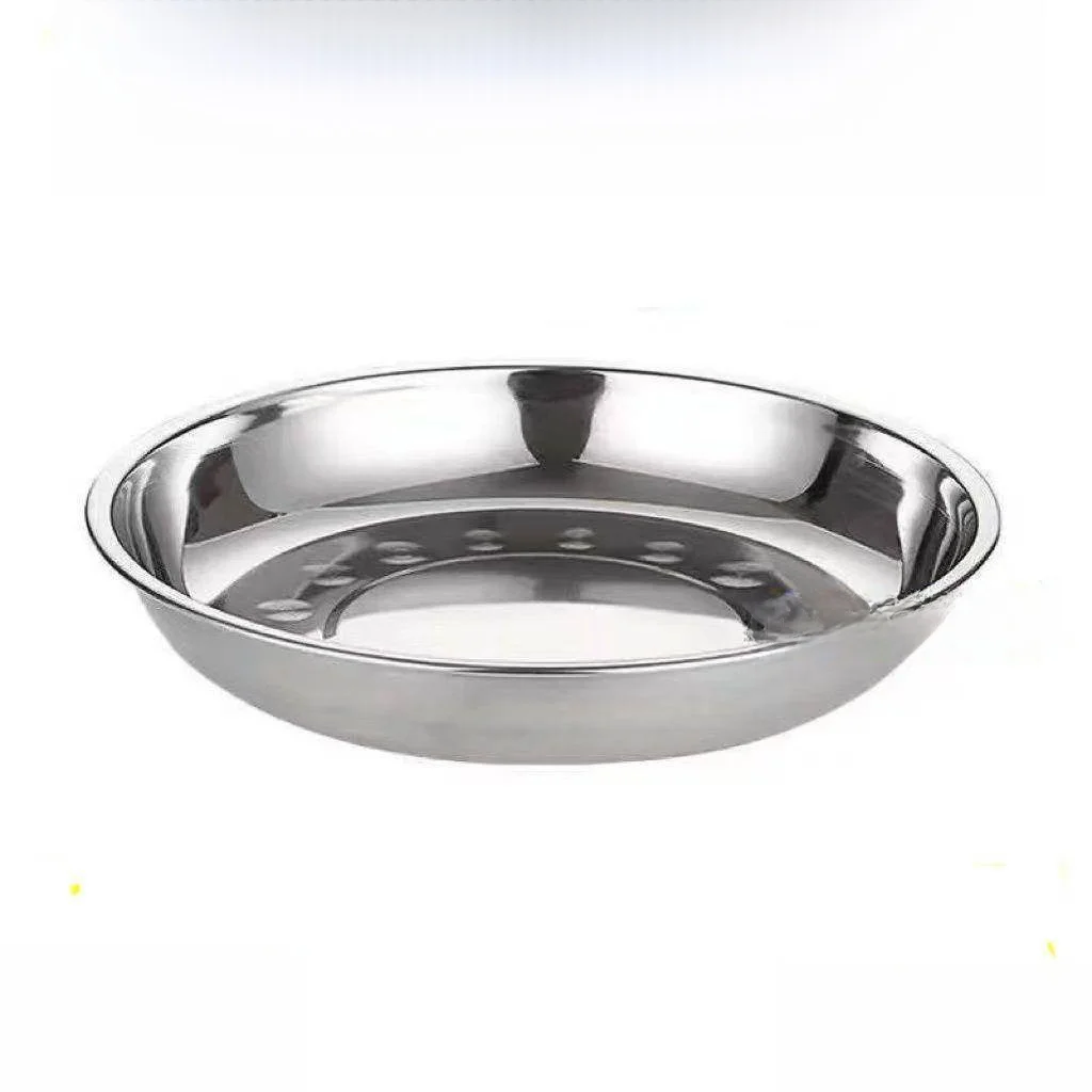 

Поднос из нержавеющей стали с плоским дном для кухни, большой круглый, коммерческий, безопасный для детей, полированная поверхность