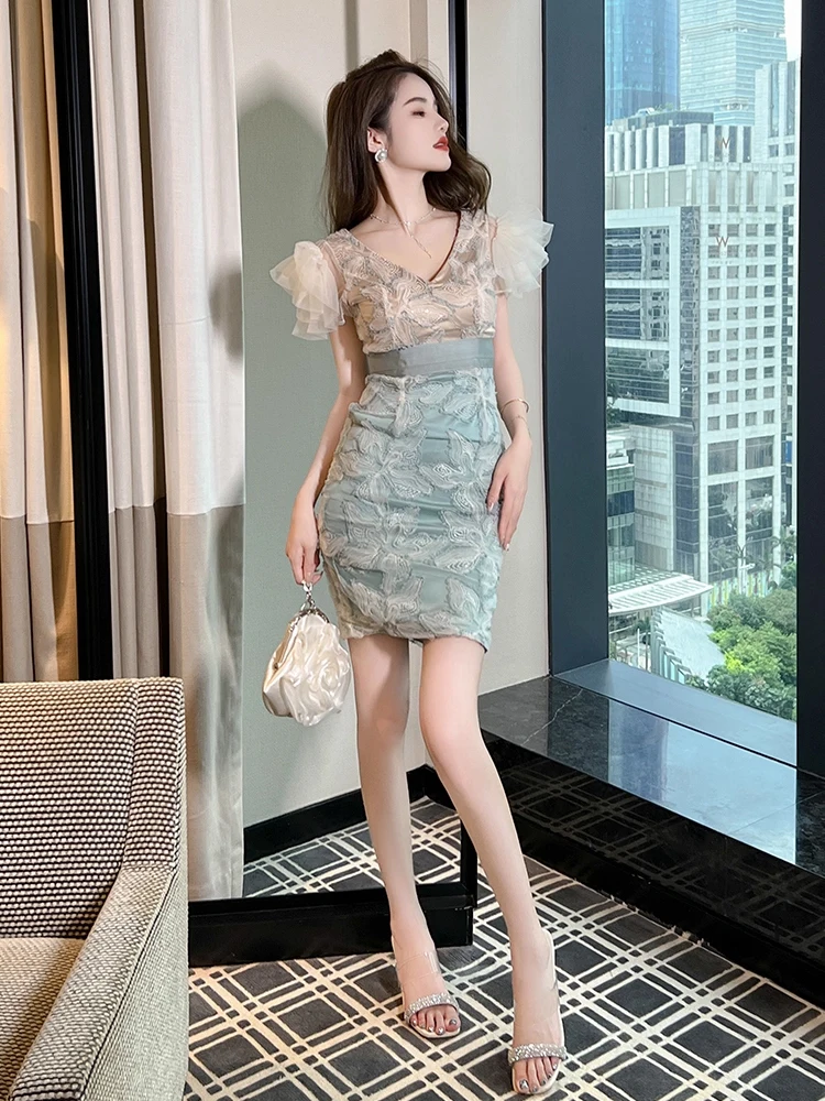 Moda Estate Occasioni formali Abito corto a tubino Donna Abbigliamento donna Abbastanza chic Scollo a V Slim Mini Party Prom Mujer Abiti