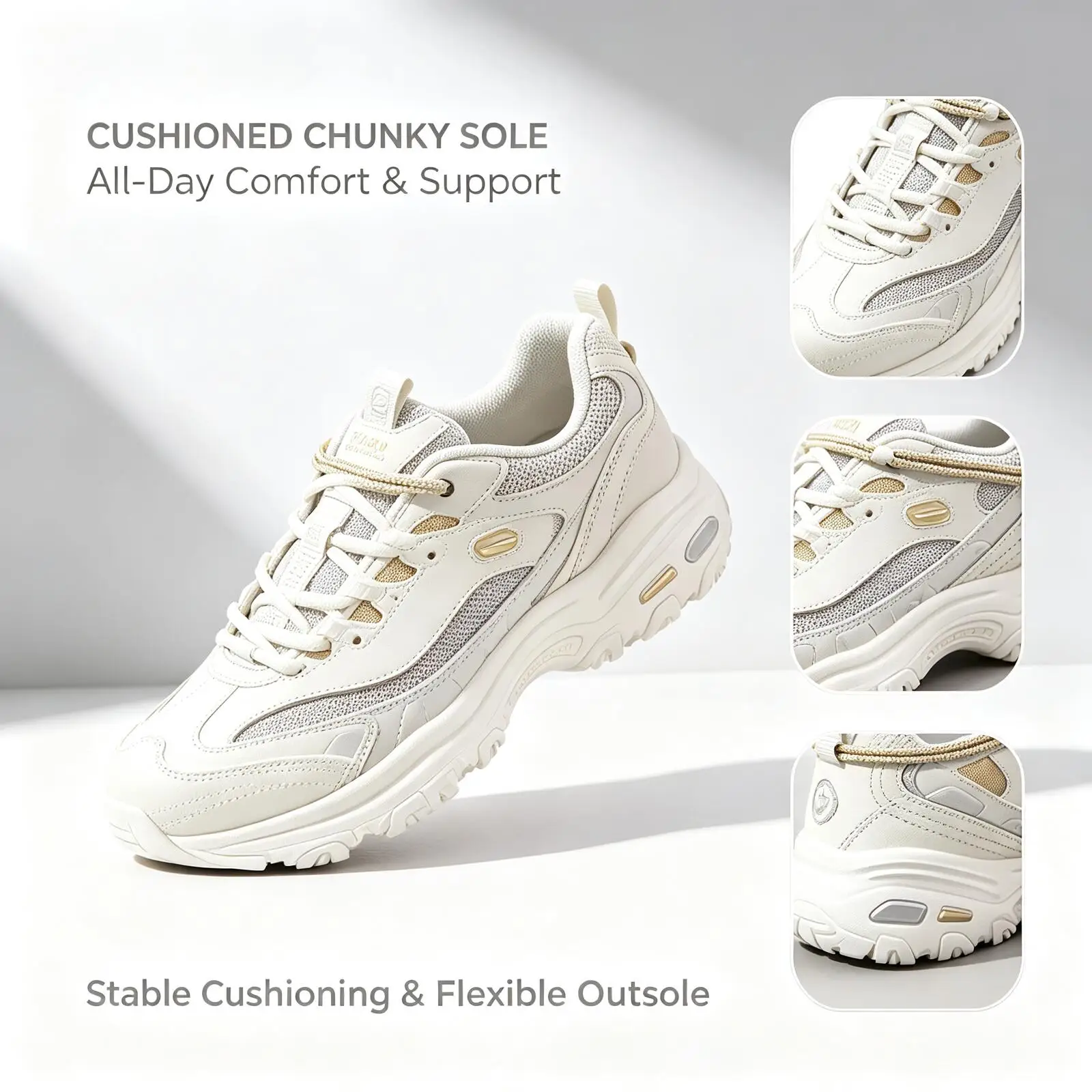Skechers New Women D'Lites 1.0 Panda Shoes 800028-NTGD Natural Gold Platform CNY Year Couple Fashion Casual Walking Sneakers