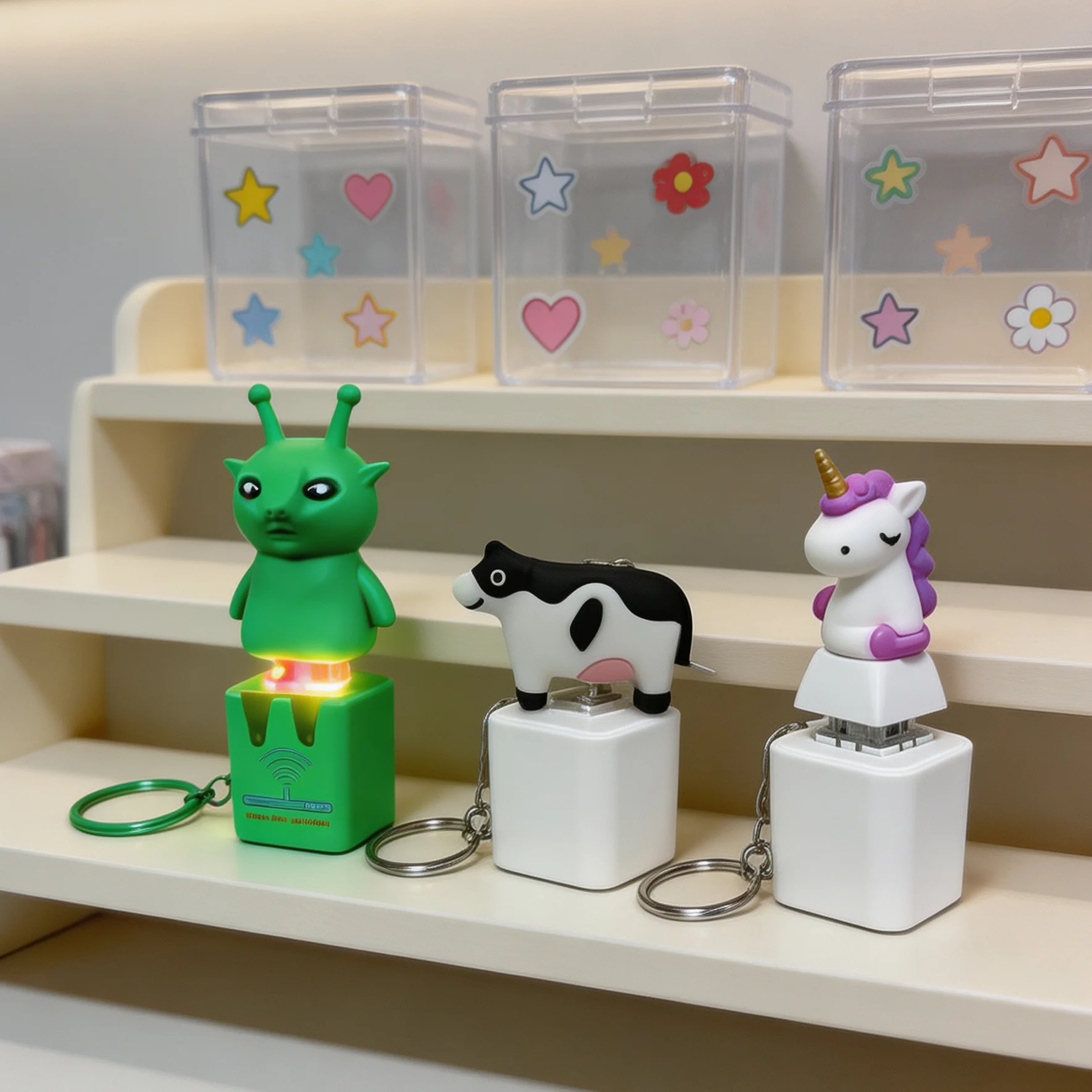 Sound & Light Finger Button Fidget Keychain Funny Screaming Chicken Cow Alien Cat Shape Stress Relief Bag Pendant Gift