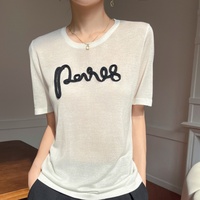 Summer new Lyocell women's knitted short sleeved T-shirt loose temperament round neck ice silk printed casual top half sleeve