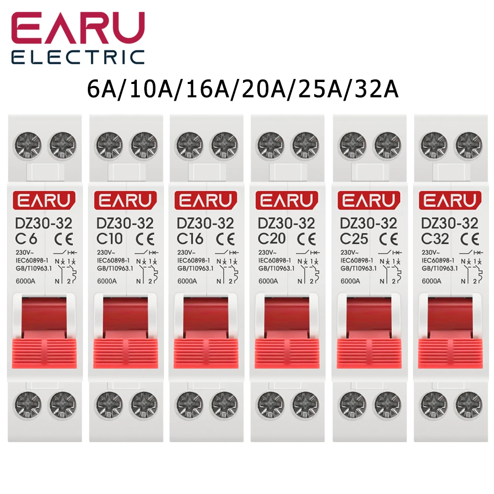 DZ30-32 DPN 1P+N Мини-выключатель MCB 6A 10A 16A 20A 25A 32A Монтаж на DIN-рейку Вырез Миниатюрный бытовой воздушный выключатель OEM DIY