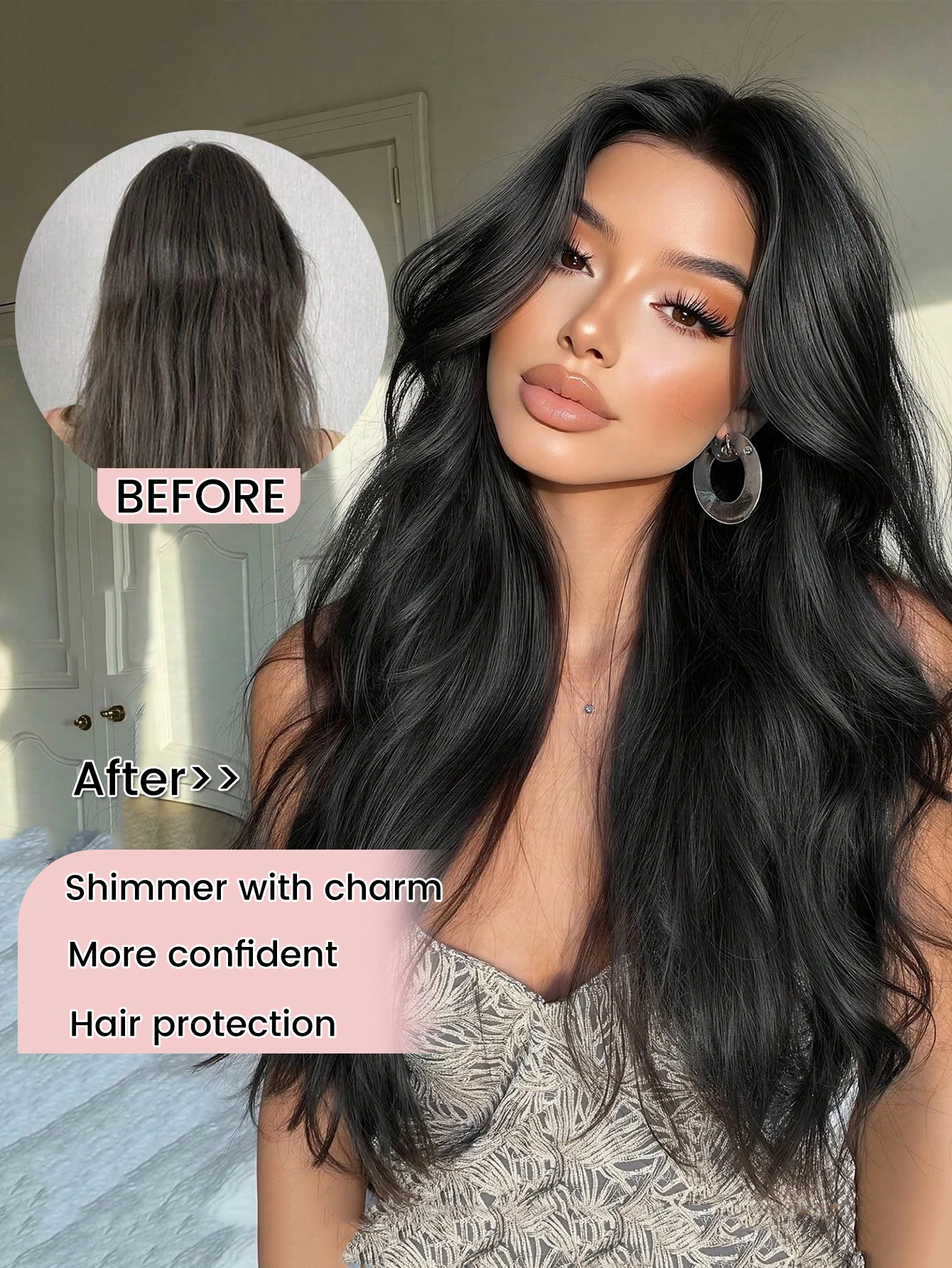 Synthetic Women's Hair Cutting Set 3PCS-Natural Wavy Hair Extension Invisible BB Clip Fixed to Women's Hair Heat-Resistant Wig