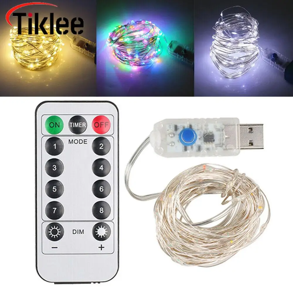 Cadena de luces Led de alambre de cobre, guirnaldas de hadas para decoración de bodas y Navidad, 1M-10M, USB o batería, 8 modos de Control remoto