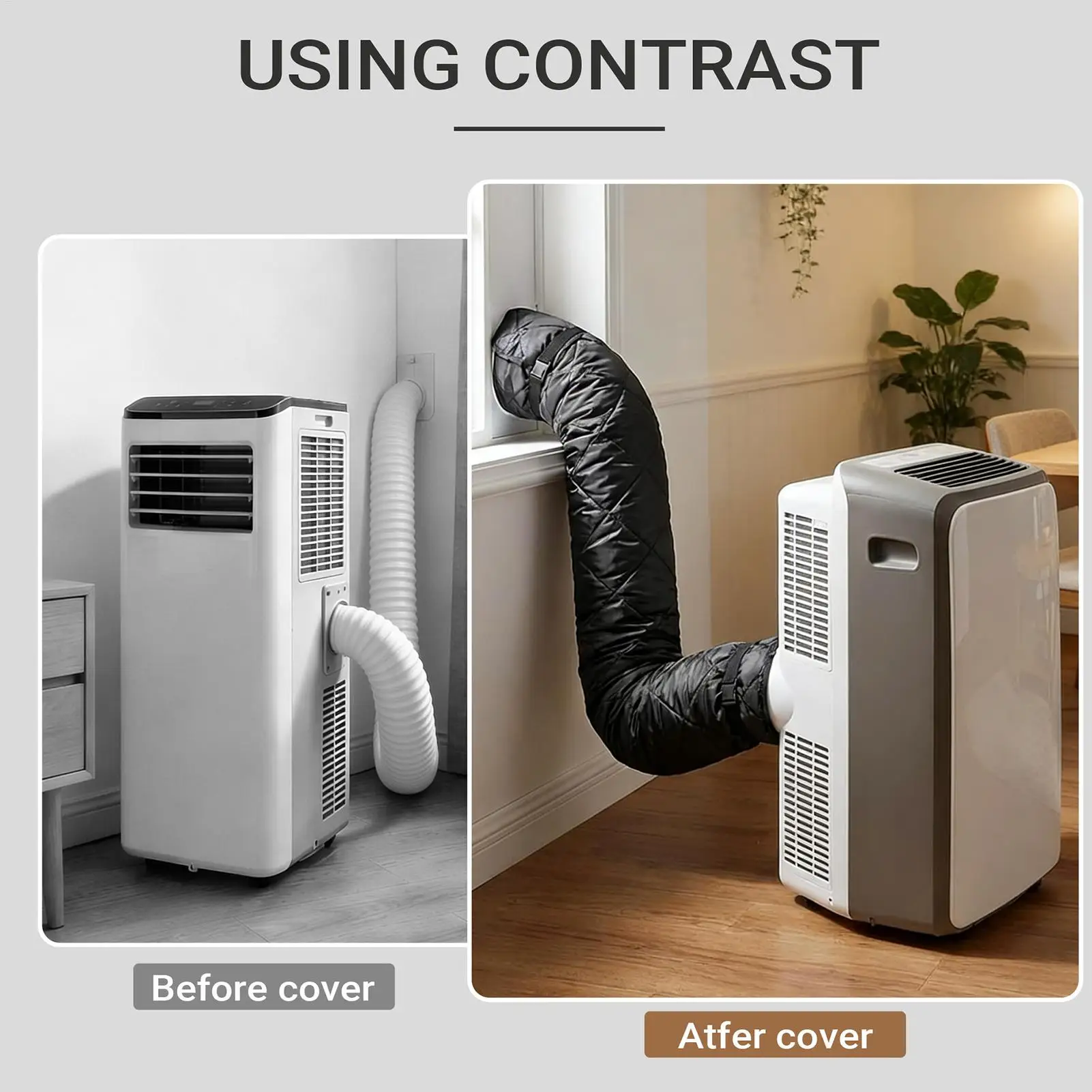 Portable Ac Hose Cover Easy Install Waterproof with Straps Ac Exhaust Hose Insulation Cover for Living Room Bedroom Home Hotel