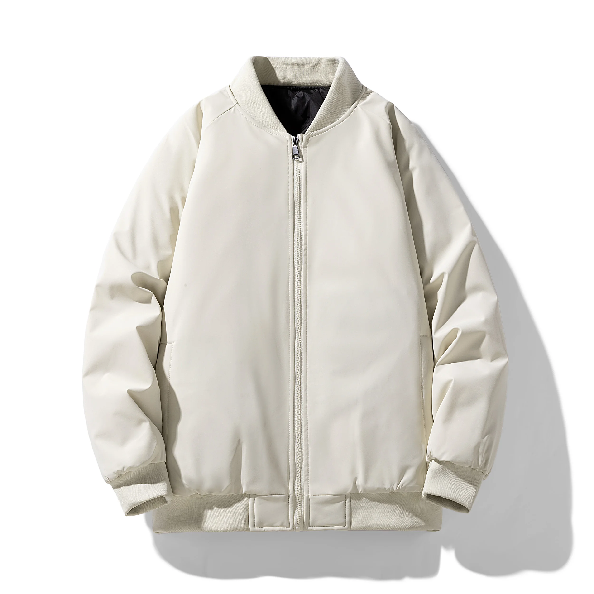 

Men Warm Baseball Collar Jacket Men Autumn and Winter Cotton Jacket with Plush Insulation Solid Color Versatile Casual Jacket