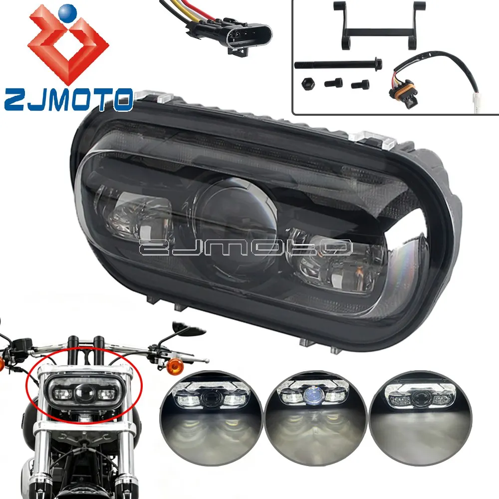 Motorcycle Front Headlight High Low Beam DRL LED Light Daytime Running Light For Harley Fat Bob FXDF 2008-2017 Dual Beam Lamp