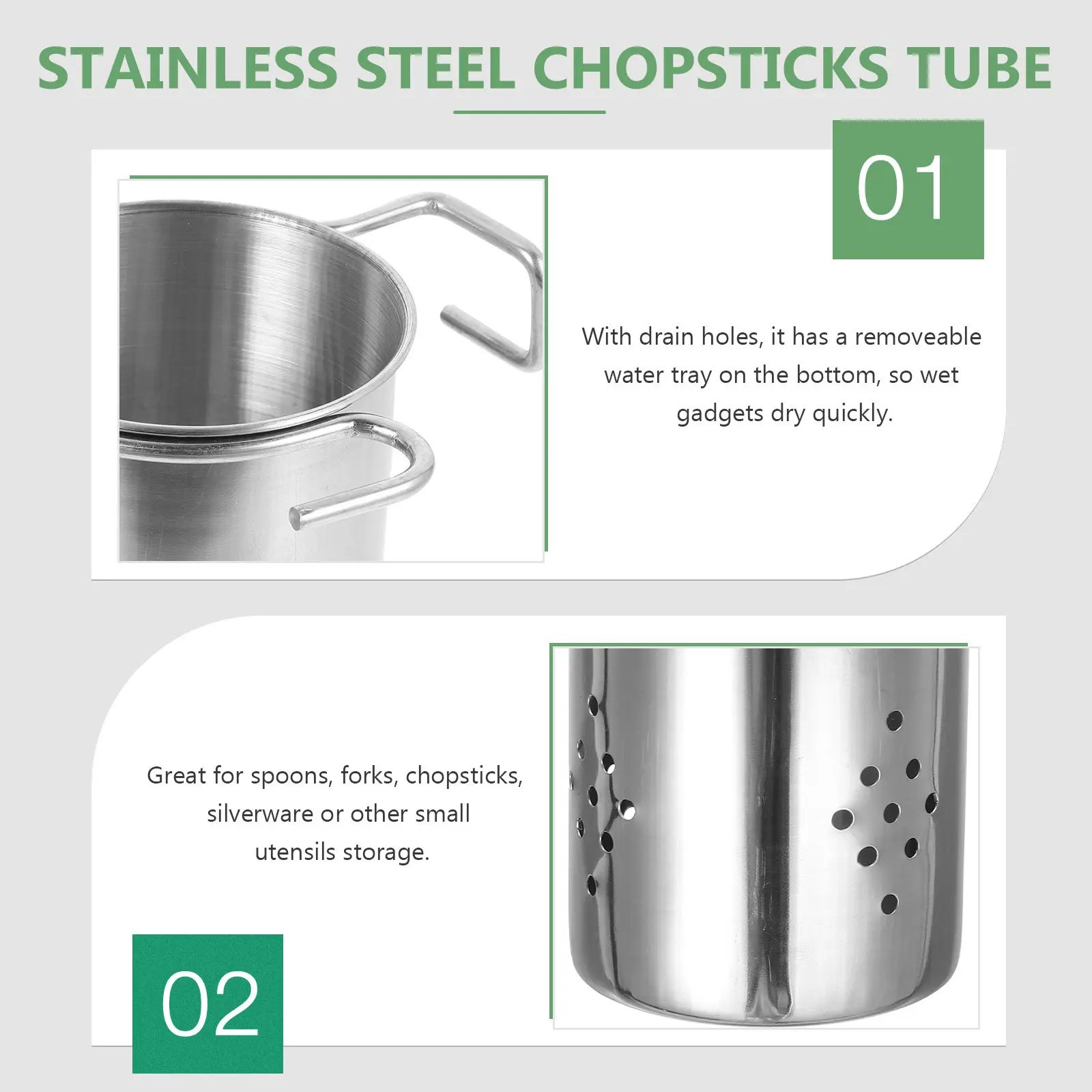 Wall Mount Stainless Steel Chopsticks Organizer Flatware Holder with Quick Dry Drain Holes Space Saving Kitchen Tableware