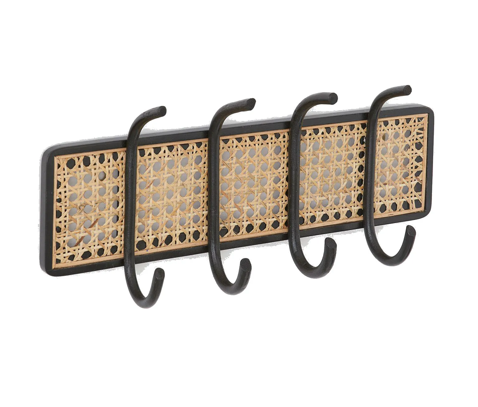 Bohemian style wooden boho rattan wall mounted hanging coat rack for small space