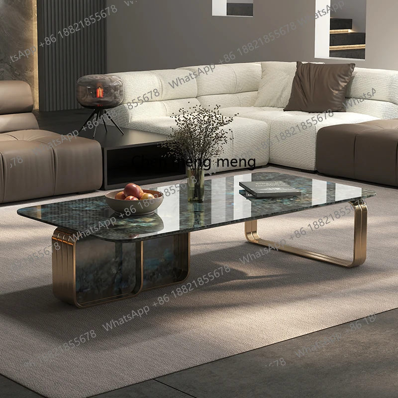 

Natural marble Italian light luxury stainless steel super crystal stone coffee table living room high sense