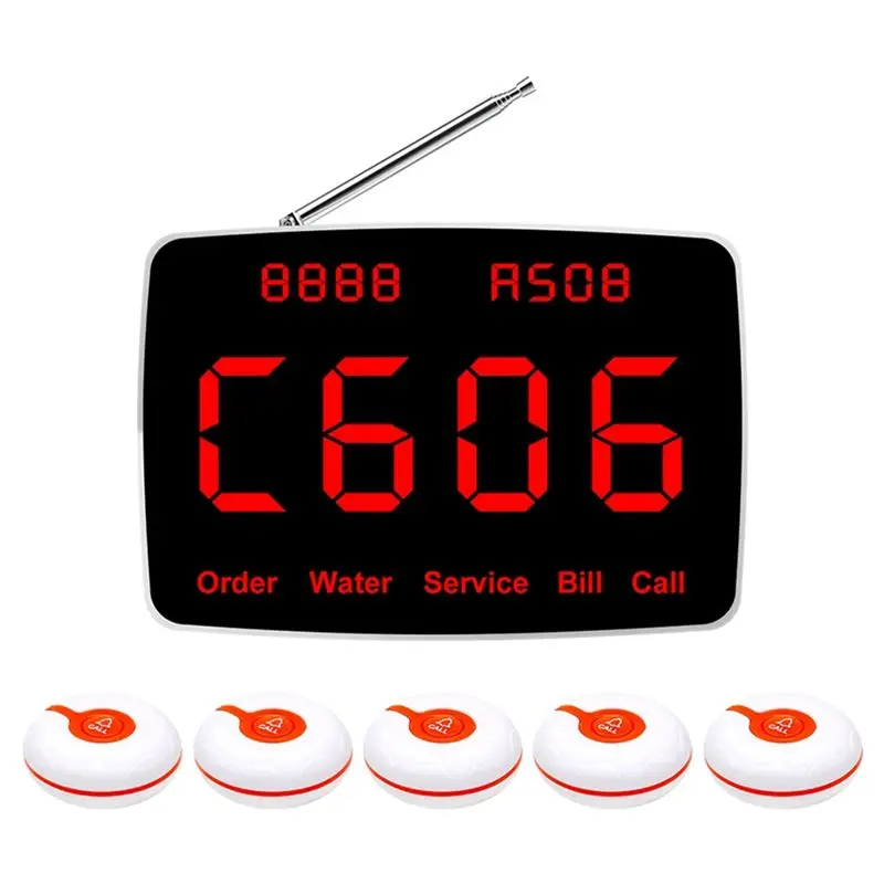 

Беспроводная система вызова AT51, 5 кнопок вызова для баров, ресторанов, офисов, кафе, кнопки вызова официанта, колокольчик для обслуживания клиентов, американский штекер.