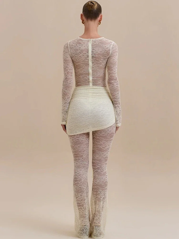 الدانتيل انظر من خلال حللا مثير النساء السروال القصير أنيقة شبكة شير نحيل ثنيات Ruched نادي بذلة الحفلات الإناث #6