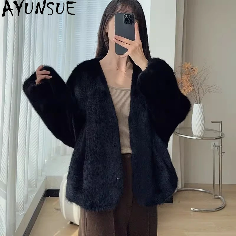 

AYUNSUE Natural Mink Fur Coat Women 2026 Winter Clothes Warm Whole Mink Real Fur Womens Coats New in Coats 2026 Шуба Женская