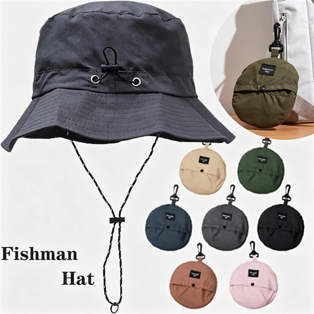 

Waterproof Foldable Bucket Hat Quick Dry Sun Hat With Wind Lanyard Outdoor Cycling Mountaineering Wide Brim Sun Protection Cap