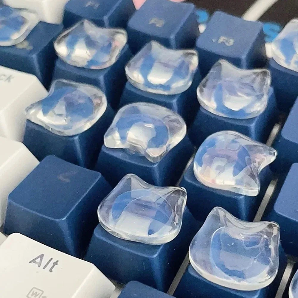 30Pcs Transparent Cat Raised Keycap Stickers Long Nail Typing Assistant Cute Desktop Keyboard Decor Accessories
