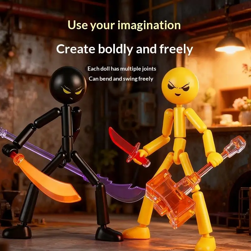 1 Set Movable Assembled Robot Home Office Desk Ornaments Multi-jointed Matchmaker Decorative Creative Stickman Festival Gift