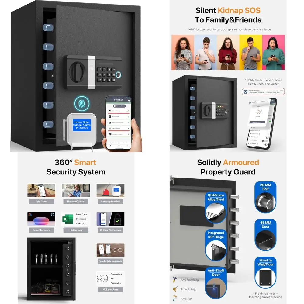 

безопасность умного дома: сейф Wi-Fi с замком через приложение, сигнализацией, голосовыми командми, функциями защиты от опрокидывания, обнаружением несанкционированного доступа и режим замороженного