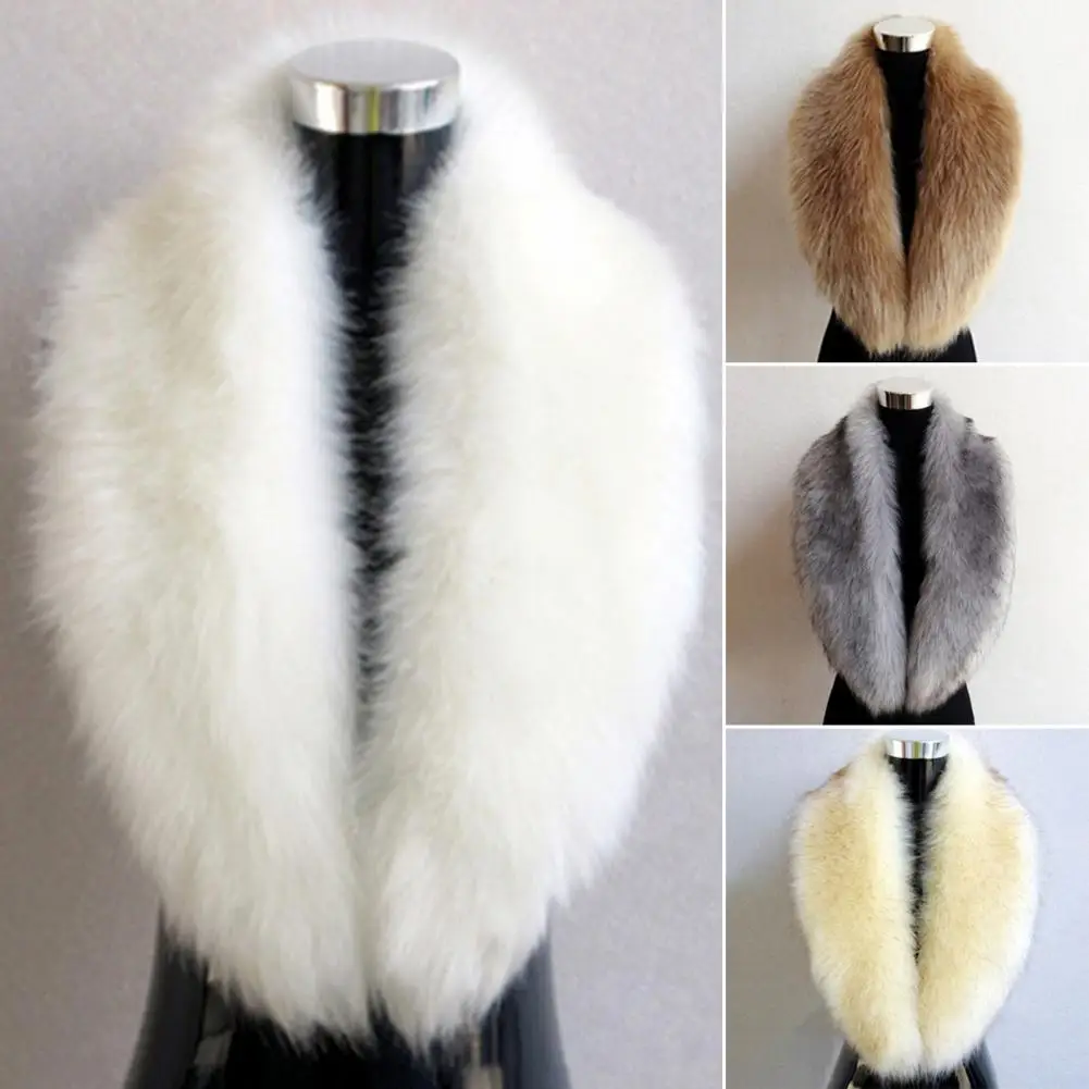 Women Winter Scarf Cozy Fuzzy Faux Fur Collar Solid Color Soft Thickened Warm Decor Collar Shawl Neck Wrap Long Fluffy Scarf