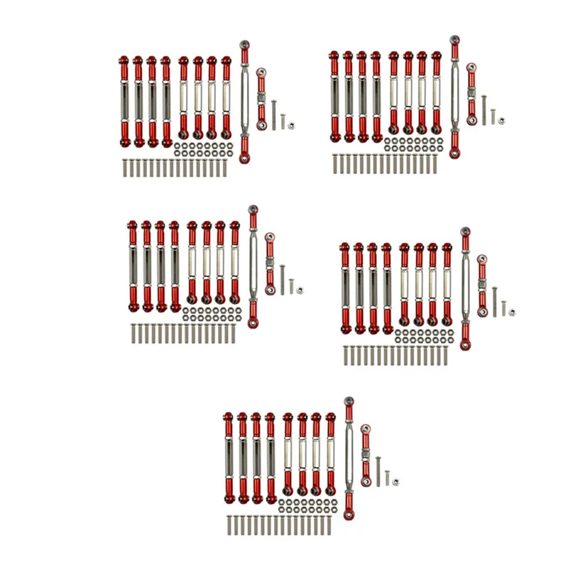 FBIL-5Set For MN D90 D91 D96 D99S MN99S MN90 1/12 RC Car Upgrade Accessories Metal Pull Rod Steering Link Rod Set Parts,Red