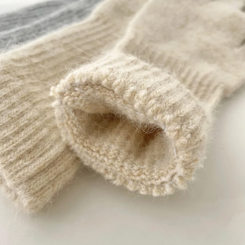 2022 Korean Longer Gloves Women Winter Rabbit Knitted Finger Gloves Christmas Thick Warm Gloves