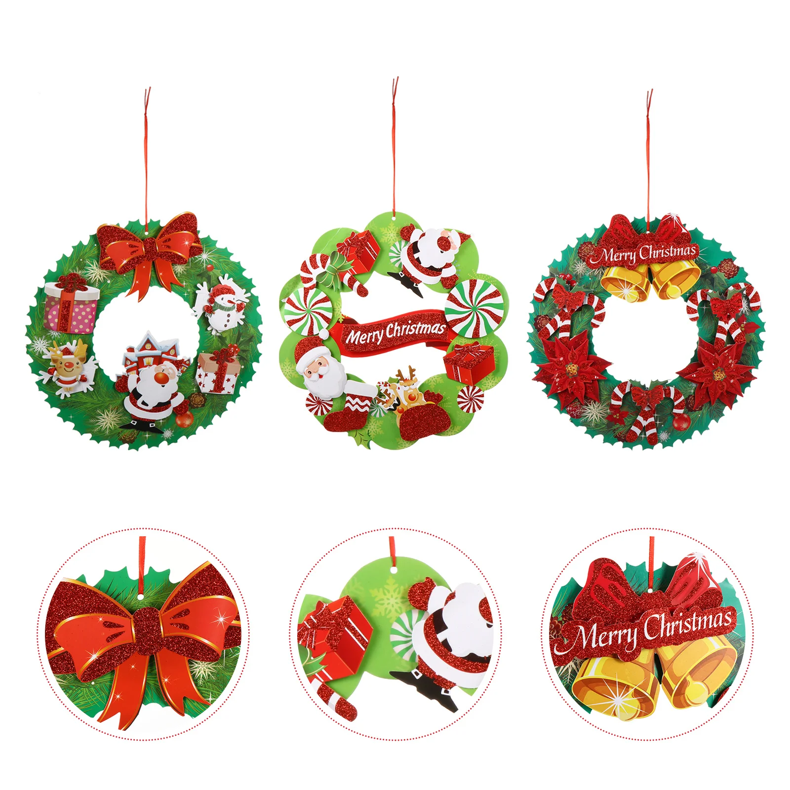 

3Pcs Christmas Wreath Door Hanging Decoration Paper Garland Ornament Creative Festival Home Wall Hanging Wreath