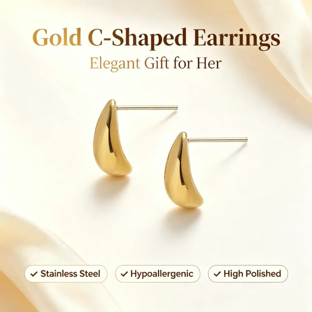 Water Drop Stud Earrings for Women 18K Gold Plated Minimalist Cold Style Niche Light Luxury New Versatile For Daily Date Wear