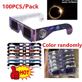 2024 안전한 태양열 이클립스 안경, 3D 종이 태양열 안경, 렌즈 Vr 이클립스 안경, 눈 보호, 무작위 색상, 100 개/팩