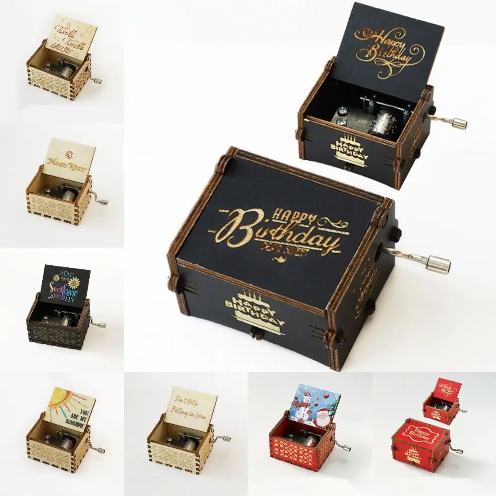 Birthday Hand Crank Wooden Music Box Classical Crafts Carved Musical Box Gift Fashion Home Decoration