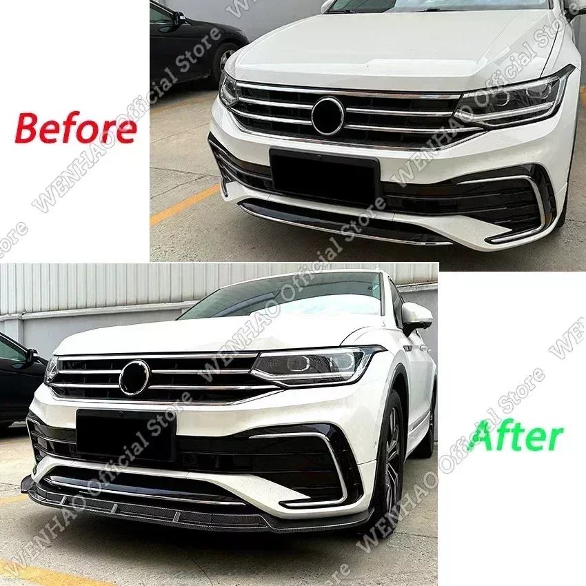 For Volkswagen Tiguan Rline 2021-2023+ Car Front Bumper Splitter Lip Lower Chin Spoiler Diffuser Guard Body Kits Tuning