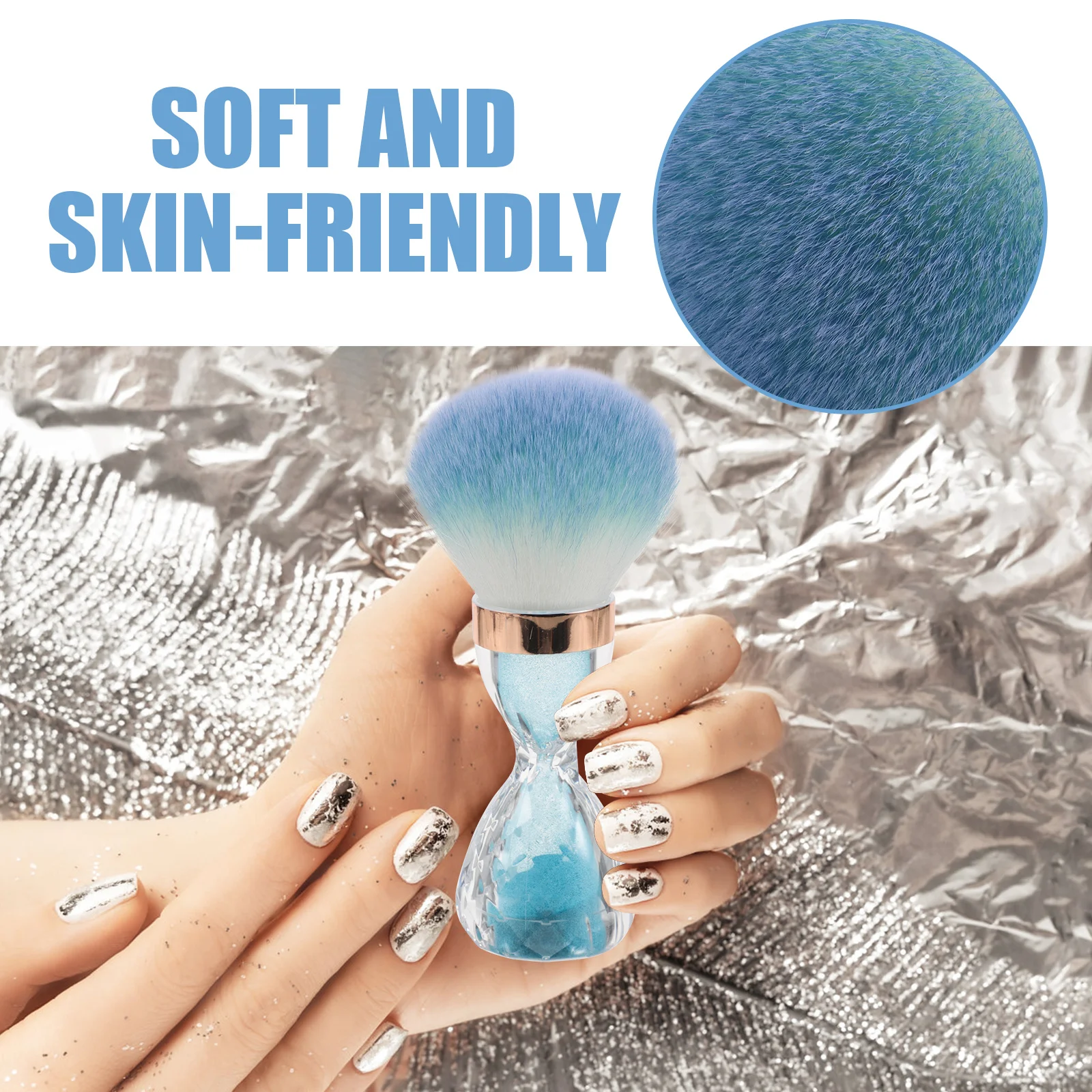 ネイルダストブラシクリーナーブルーラージソフトブラシメイクアップツール用アクリルネイルアートクリーニングポータブルダストリムーバーツールサロン