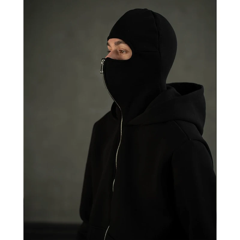 Vintage Hooded Mask Men Women Harajuku Hip Hop Rock Hooded Mask Solid Color Loose Hoodie Gothic Fashion Sweatshirt Zip Jacket