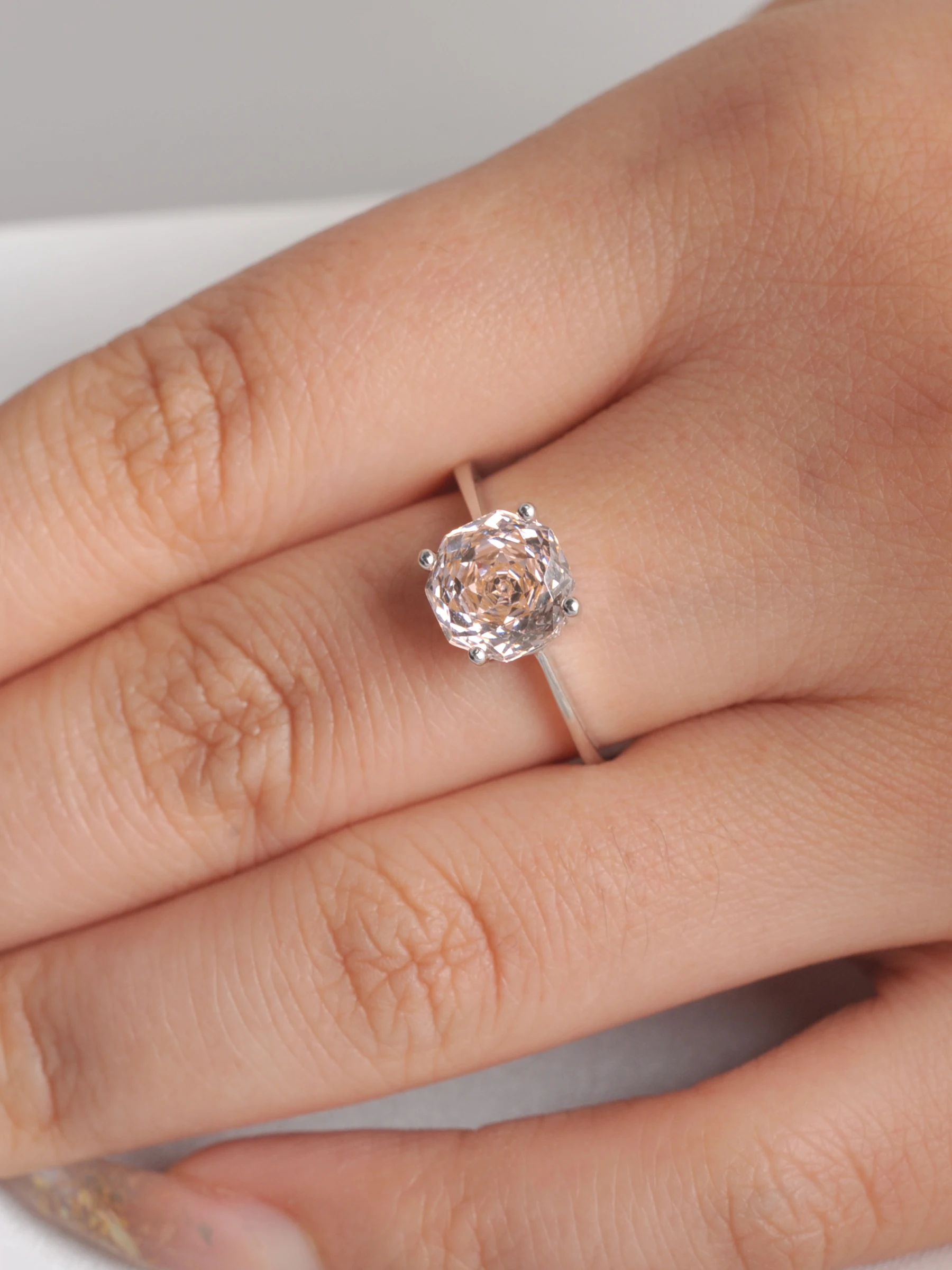 Potiy 2ct Octagon Rose Cut Morganit Rosa Zirkonia Solitär-Ring, 925 Sterling Silber Schmuck Geschenk für Frauen mit – Detail 22