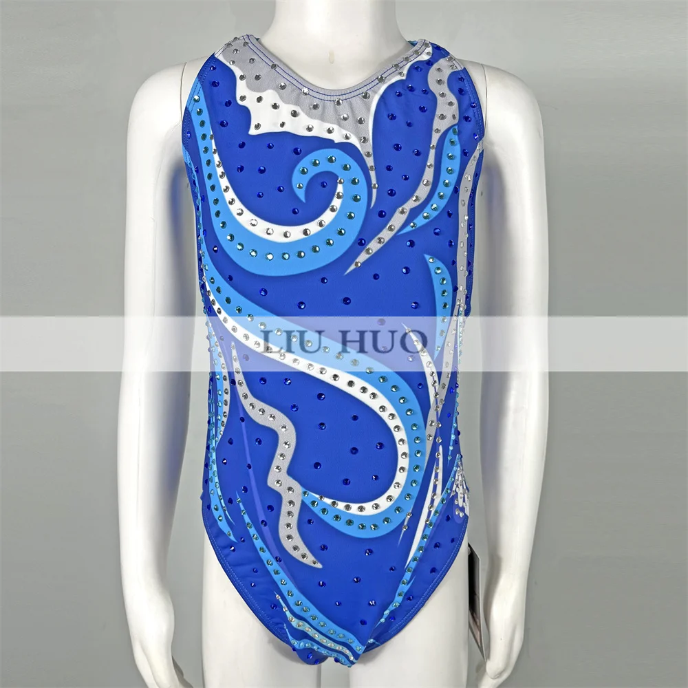 LIUHUO Synchronized Swimming Tights Girls Adult Performance Kids Rhythmic Leotard Children Teens Competition Blue Teens Dance