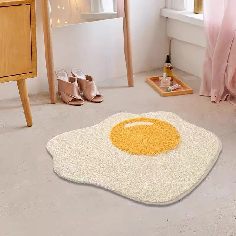 VIKAMA Cartoon Pochiertes Ei Teppich Nachttisch Decke Saugfähige Badezimmer Bodenmatte Wohnzimmer Sofa Couchtisch Teppich Heimdekoration