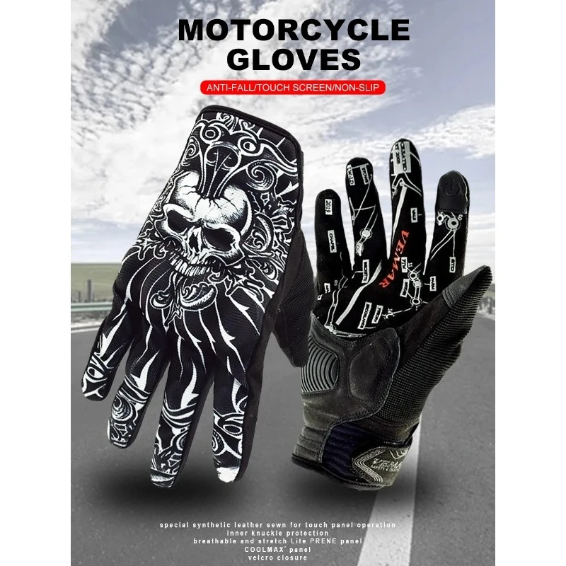 Summer Motorcycle Breathable Gloves Retro Skull Motorbike Motocross Racing Gloves Touch Screen DH MTB Cycling Moto Sprots Glove