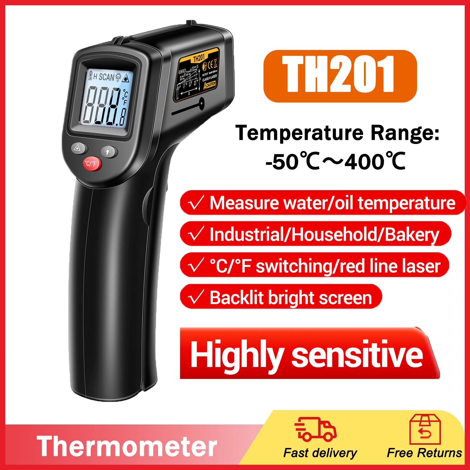 

Инфракрасный термометр-гигрометр TH201, точное измерение температуры и влажности, ручной инфракрасный лазерный прибор для промышленных испытаний