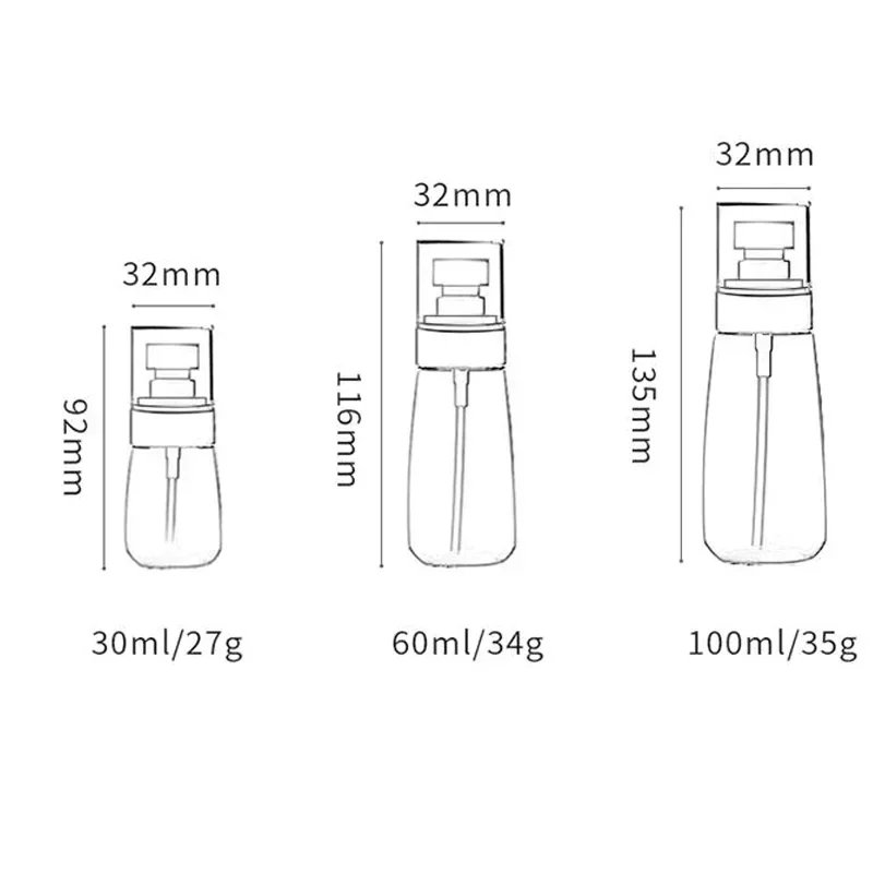 5 Stücke 30 ml-100 ml Tragbare Klar/Blau/Rosa Sprühflasche Reise Parfüm Zerstäuber Spender Flasche Nebel Lotion Leere Nachfüllbar