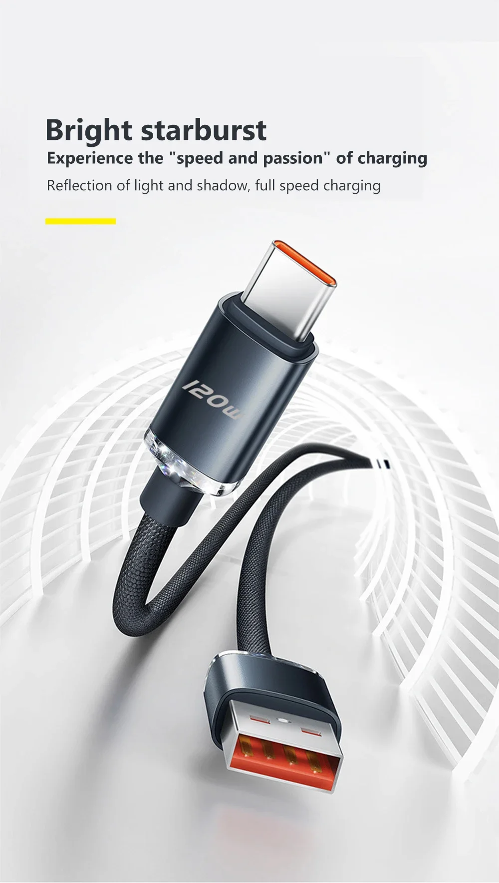 120W USB-auf-Typ-C-Ladekabel, QC3.0 USB PD, schnelles Ladekabel für Mobiltelefone, Datenübertragungskabel für Samsung, Xiaomi, Huawei – Detail 2