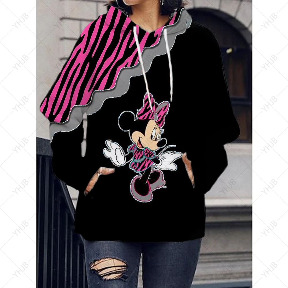 Women\'s Disney Mickey Mouse Christmas Print Hoodie Luxury Pullover Limited Edition Round Neck Drawstring Hoodie Casual Top