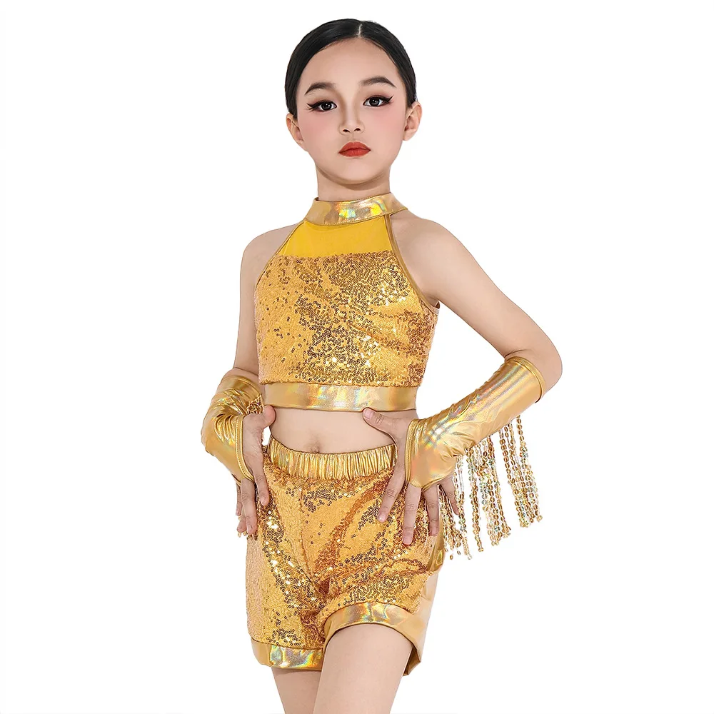 Kids Clothes Fashion Clothing Girls Children's Latin Stage Performance Costumes Party Suit Sequins Tassels Dance Wear Set