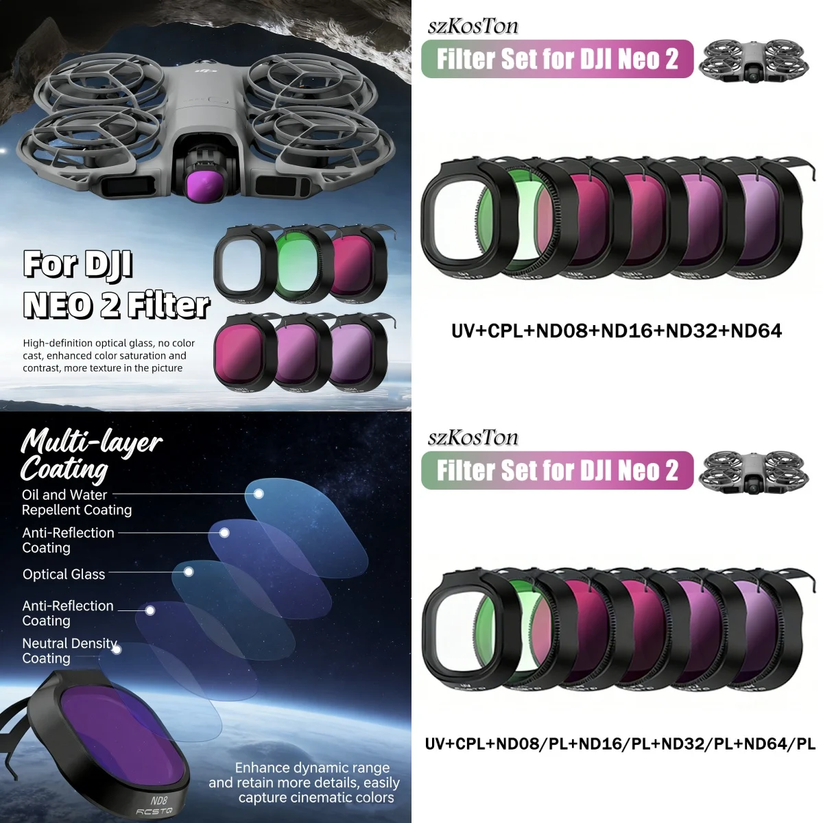Filterset für DJI Lito X1/Neo 2/Mini 5 Pro/Mini 4 Pro/Filp ND MCUV CPL Filter Blendschutz Optisches Glas Linsenzubehör – Detail 2