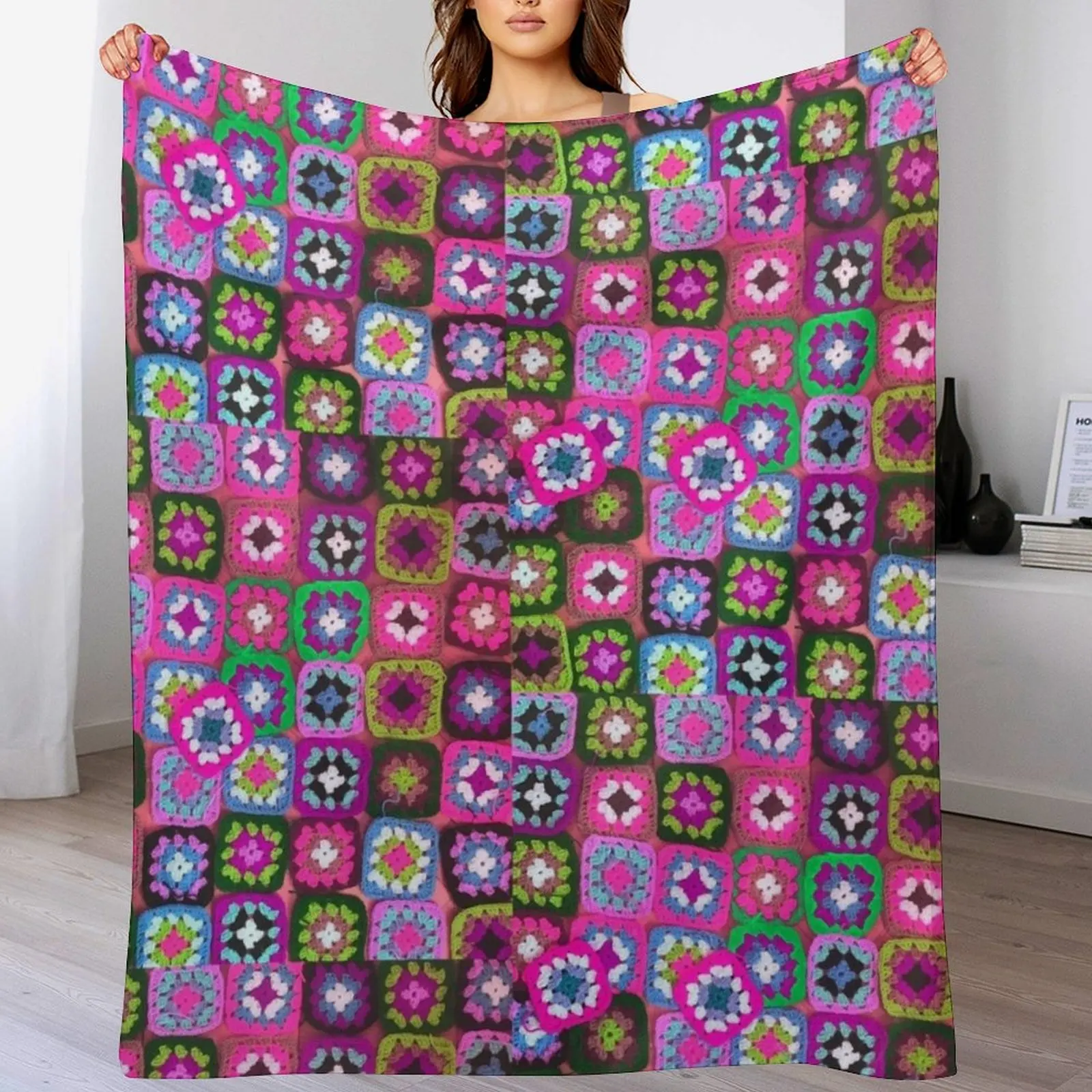 

Crochet blanket granny square vintage Throw Blanket Soft Plaid Loose heavy to sleep Giant Sofa Blankets