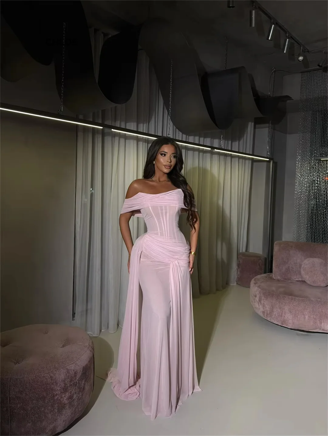 

Customized Elegant Evening Dresses for Woman Party Line A Elegant and Formal Women's Dresses for Special Occasions Pink Shawl
