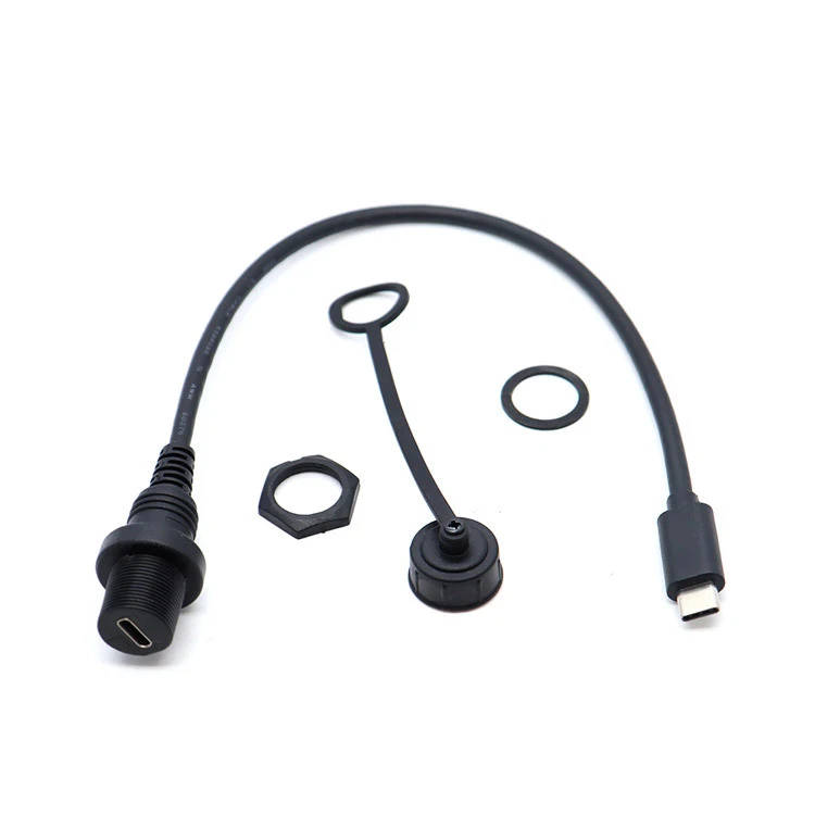 Cable USB tipo c a prueba de agua IP67, Conector de montaje en Panel macho a hembra, Cable de extensión de 30cm, USB-C, impermeable, 0,3 M