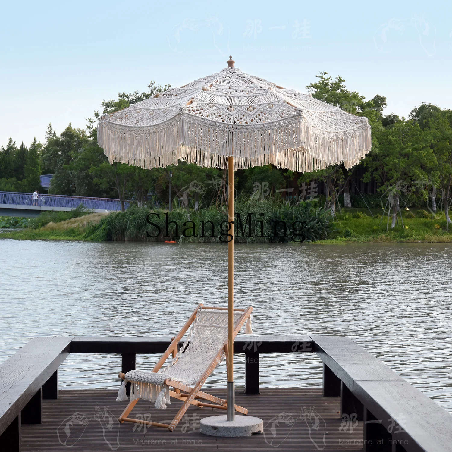 

CL Hand-Woven Decorative Parasol Courtyard Sun Umbrella Outdoor Garden Hotel Hollow Tassel Coffee Shop