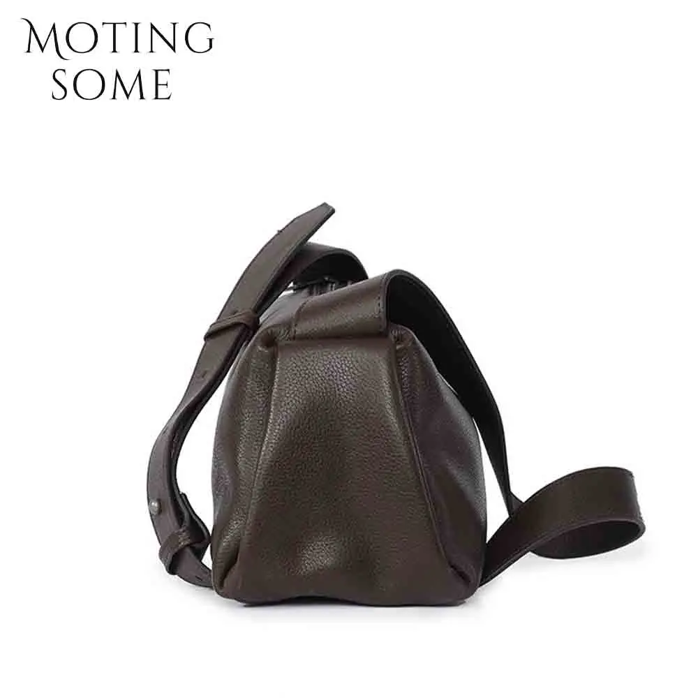 Motingsome Minimalism Style Women Saddle Bags Full Grain Cowhide Shoulder Handbag Mini Tote Daily Bag American Pillow New 2024