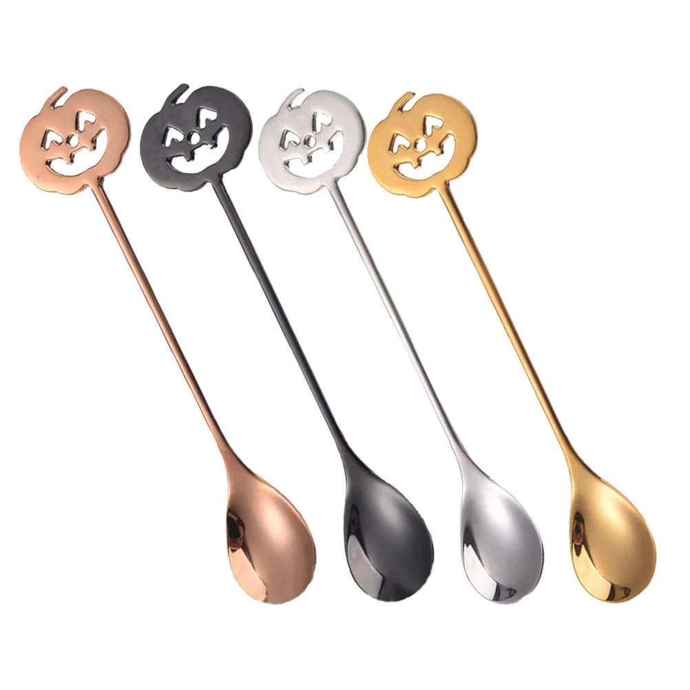 4Pcs European Pumpkin Coffee Spoons Creative Stainless Steel Stirring Sticks for Dessert Ice Cream Cappuccino Sugar Honey