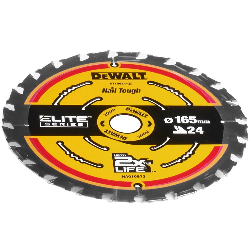 DEWALT DT10624 165 x 20 mm 24 T Hoja de sierra circular de construcción Grado C3 Metal duro Accesorios de herramientas eléctricas de corte rápido