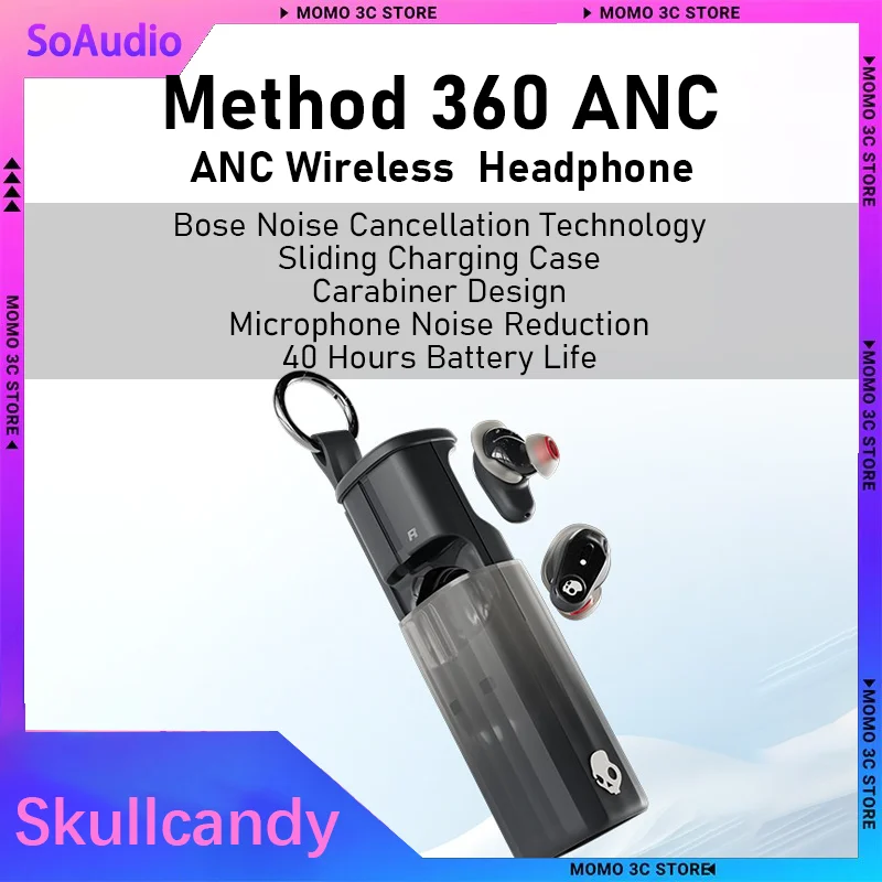 

Беспроводные наушники Skullcandy Method 360 ANC с активным шумоподавлением, микрофоном Bose и функцией шумоподавления, 40 часов работы от батареи