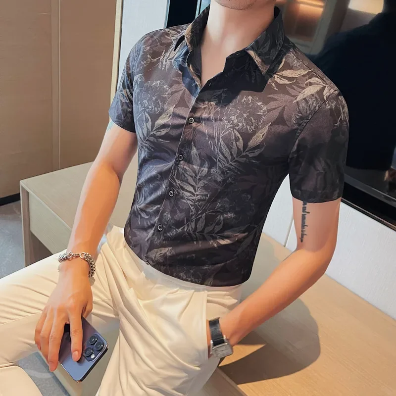 

Summer Flower Shirts Men Short Sleeve Slim Fit Casual Shirts High Quality Business and Social Formal Shirt Camisas Para Hombre